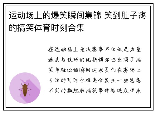 运动场上的爆笑瞬间集锦 笑到肚子疼的搞笑体育时刻合集